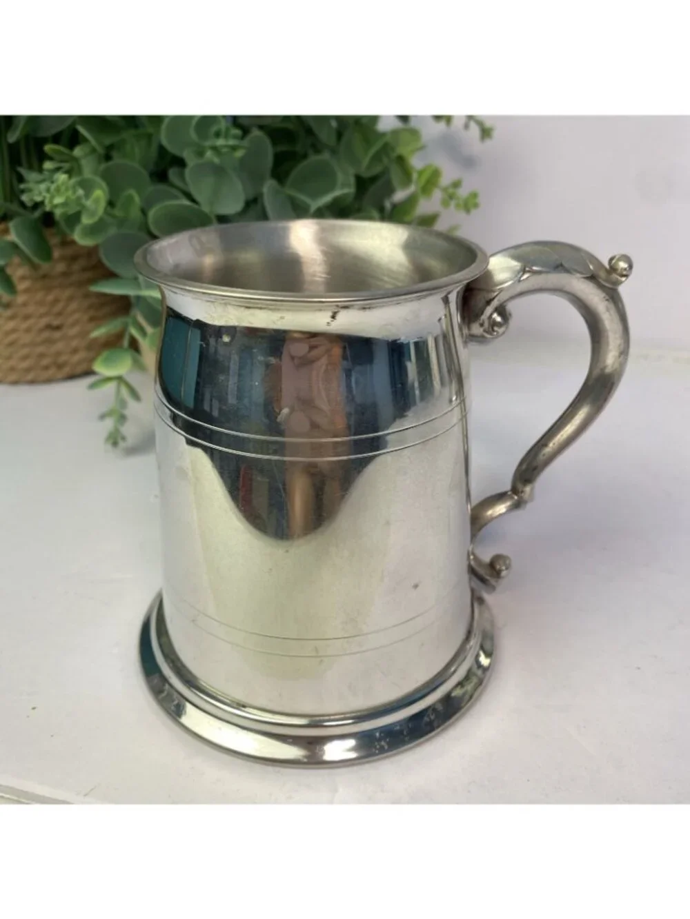Set Of 5 Vintage Sheffield English Pewter Glass Bottom Tankard Mugs Monogrammed